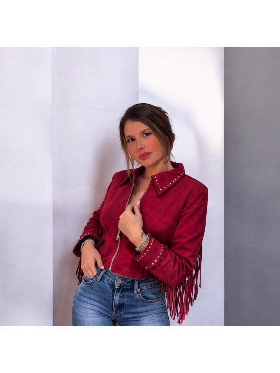Chaqueta burdeos con borlas